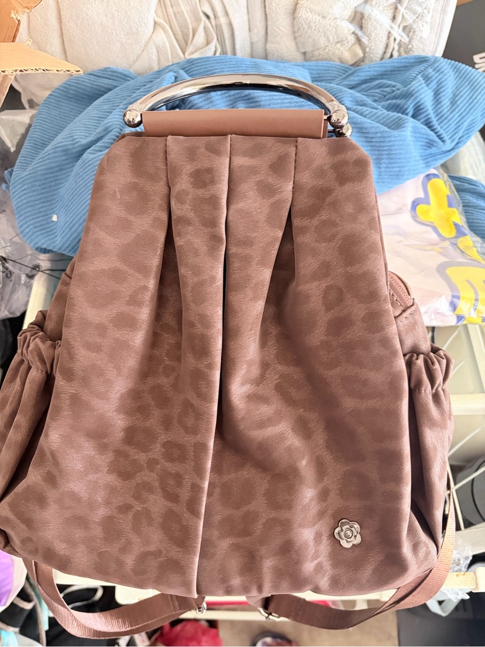 Brown Leopard-Print Convertible Top-Handle Backpack